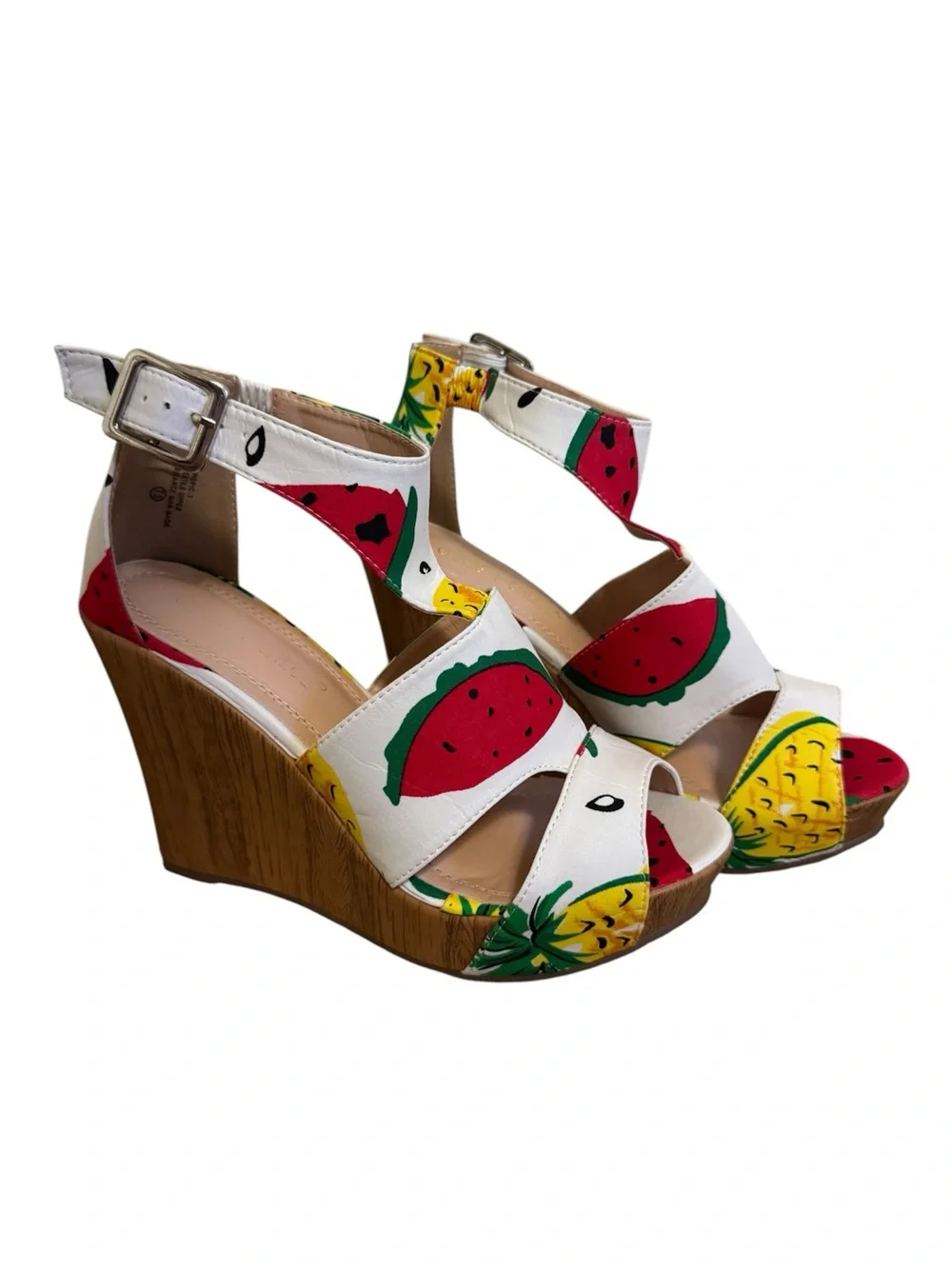 Chase + Chloe Watermelon & Pineapple Fruit Print Platform Wedge Sandals Size 7.5